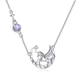Unicorn Necklace for Women 925 Sterling Silver Unicorn Pendant Crescent Moon Necklace Jewellery for Women, Sterling Silver, No Gemstone
