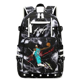 buluuoor Basketball Player 12 Student Backpack Men's and Women's Laptop Backpack Ultralight Travel Bag Schoolbag (Black and White2)