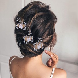 3 Pcs Wedding Hair Accessories for Brides Gold Crystal Pearl Flower Hair Comb Dainty Rhinestone Wedding Hair Clips Bridal Hair Jewelry for Bridesmaid(Gold)