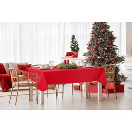 homing Rectangle Vinyl Tablecloth, Waterproof Spillproof Plastic Flannel Backed Table Cloth, Wipe Clean Table Cover for Dining Table, Buffet Parties and Camping (Red, 60" x 102")