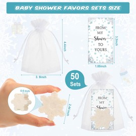 Dansib 50 Set Winter Baby Shower Favors Christmas Snowflake Soap with Organza Bags and Cards Xmas Stuffers Gender Reveal Favors Gifts for Winter Onederland Wonderland Party Birthday (Blue)