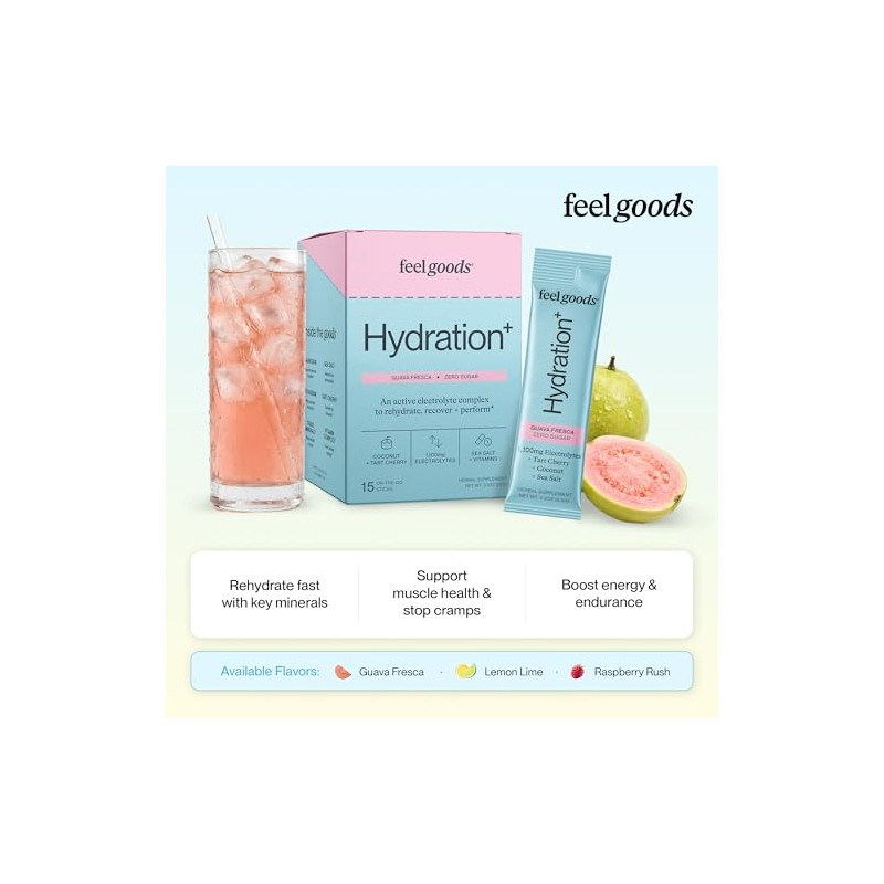 Feel Goods- Hydration Hero, 1000 mg de electrolitos en polvo,
