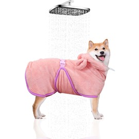 WUFANC Dog Bathrobe, Pet Bathrobe, Dog and Cat Clothes with Hood, Super Absorbent and Quick Drying, for All Cats and Dogs, Soft Dog Towel, Pink, Five Sizes (S), pink