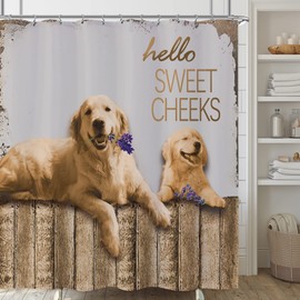 Laifzere Funny Dog Shower Curtain Farmhouse Western Rustic Shower Curtain for Bathroom Set Wooden Fun Farm Retro Animal Hello Sweet Cheeks Fabric Shower Curtain for Bathtub 72x72 Inch with Hooks