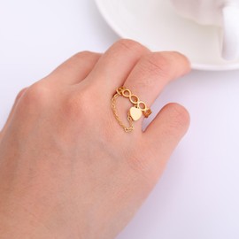 Heart Dangling Tassel Infinity Statement Ring for Women Charms Link Chain Wedding Band Rings Finger Comfort Fit Unique Stacking Middle Dainty Promise Love Jewelry Gift for Her (7, Gold)