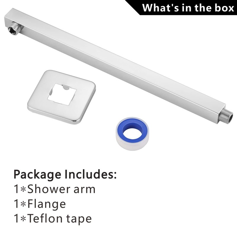 Voolan 20" Square Shower Arm with Flange and Teflon Tape,