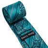 Barry.Wang Men Ties Silk Teal Paisley Necktie Set Handkerchief Cufflinks