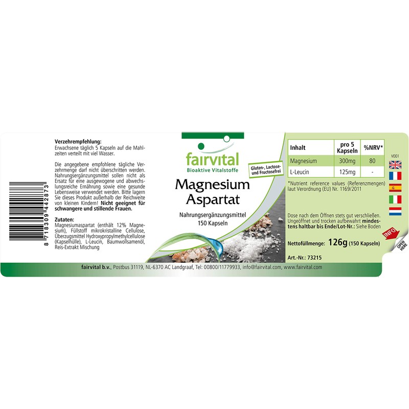 Fairvital | Magnesiumaspartat Kapseln - VEGAN - 150 Kapseln -