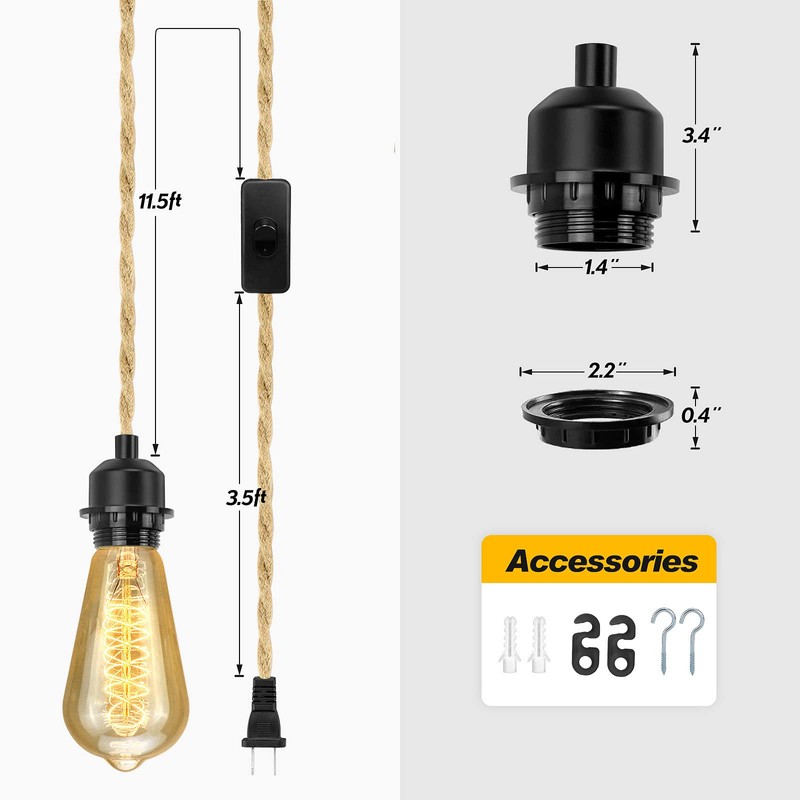 LYOOWNG Plug in Pendant Light Cord, Farmhouse Hanging Lights with