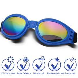 Dog Goggles, Pet Glasses UV Protection,Goggles with Adjustable Strap for Small Size Dogs,Summer Pet Decoration(Blue Frame)