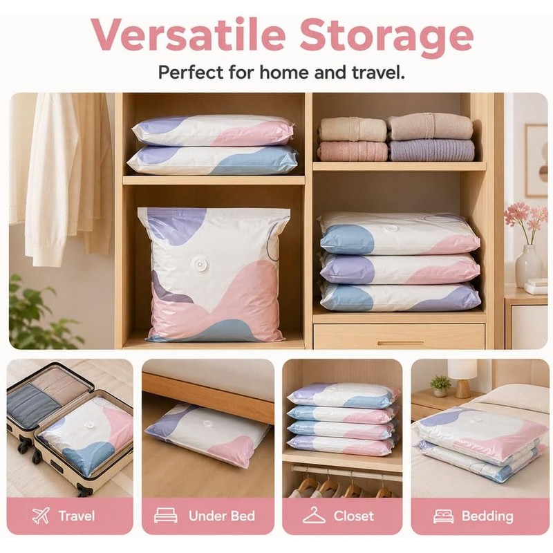 No Pump Vacuum Storage Bags, 3D Vacuum Storage Bags without