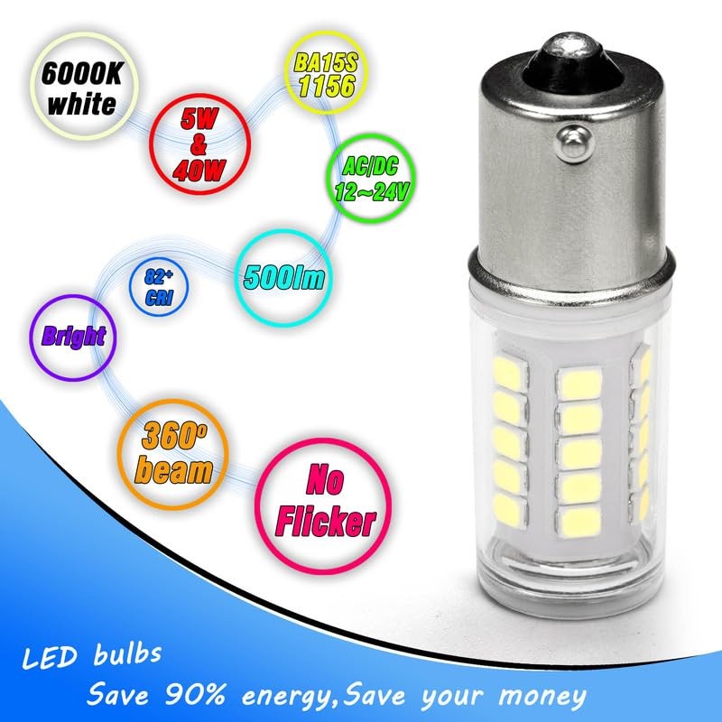 Heifymi BA15S 12V LED Bulbs, 5 Watt 1156 1141 1003