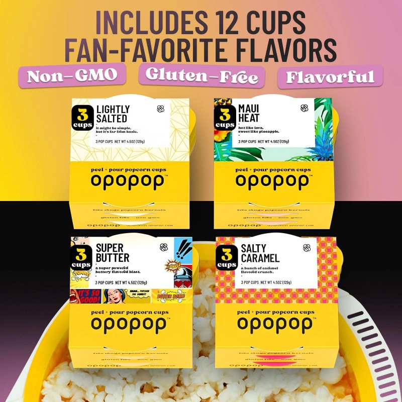 Opopop Microwave Popcorn - Variety 12-Pack Gourmet Popcorn Kit, Collapsible