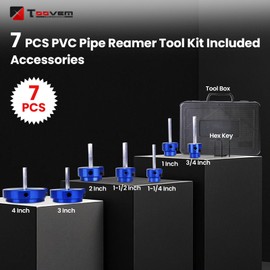 TOOVEM 7 Pcs PVC Pipe Reamer Set with 3/4inch, 1-1/4inch, 1-1/2inch, 2inch,3inch,4inch Head Aluminum PVC Fitting Saver, PVC Socket Saver for Standard 1/2" Drill (Blue)