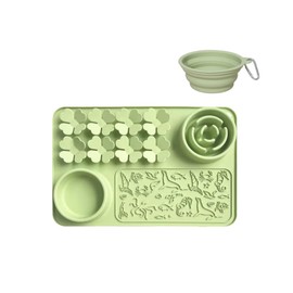 Silicone Lick Mat & Slow Feeder Bowl for Dogs and Cats – Suction Cup Snuffle Mat for Dogs and Cats – Slow Eating, Smell Training, Collapsible Portable Pet Bowl (Green)