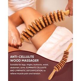 ONUEMP Cellulite Remover for Legs, Wooden Muscle Roller Stick Wood Therapy Massage Tools, Maderoterapia Colombiana Fascia Massager for Lymphatic Drainage, Body Contouring, Deep Tissue (Curved)