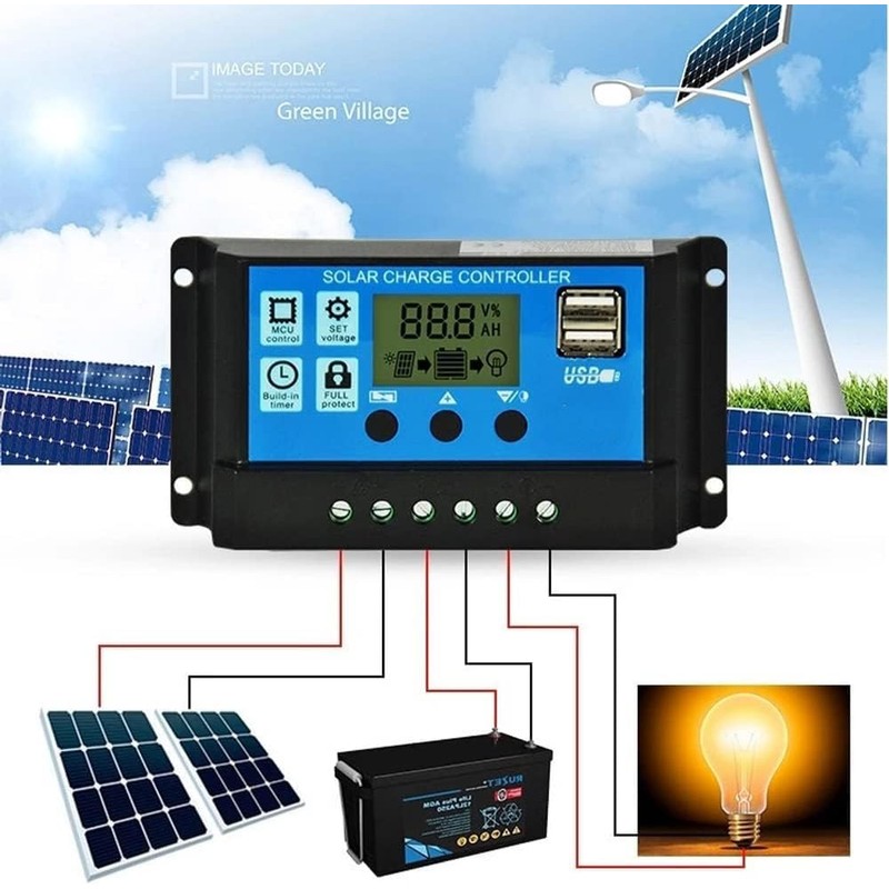 30A Solar Charge Controller,12V/ 24V Solar Panel Charge Controller,Timer Setting