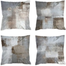 QUALKNOY Set of 4 Velvet Cushion Covers 40x40 cm Grey Modern Abstract Art Decorative Throw Pillow Cases 16x16 inches for Living Room Sofa Garden Outdoor Decor Pillowcases