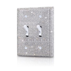 Silver Bling Rhinestones Double Toggle Switch Light Switch Cover Plates Decor Cute Sparkling Wall Plates For Home Bedroom Kitchen Outlet Covers Decorative (Double Toggle)