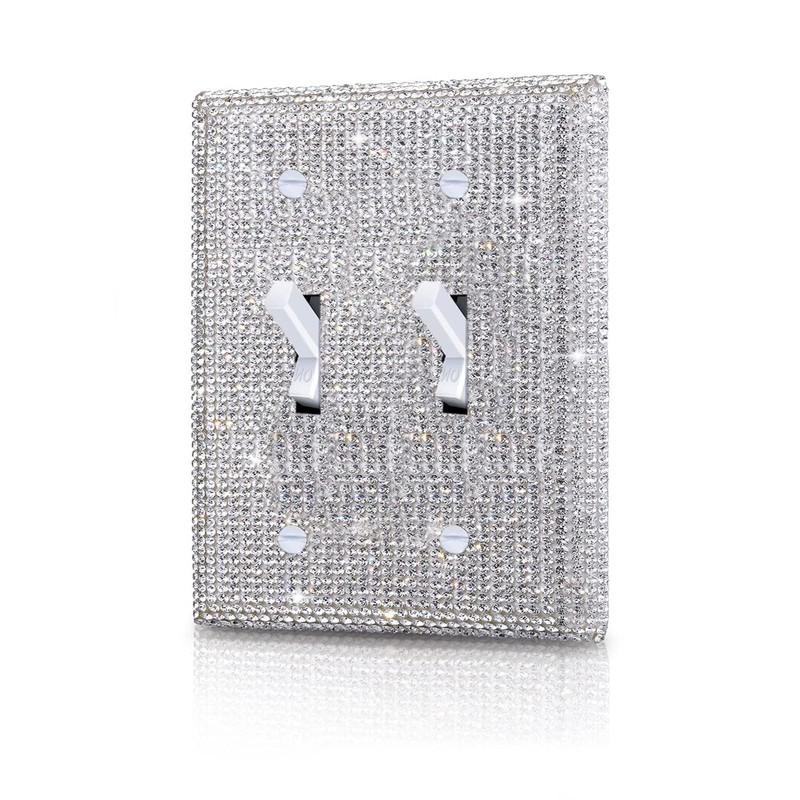 Silver Bling Rhinestones Double Toggle Switch Light Switch Cover Plates