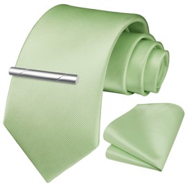 HISDERN Men's Wedding Ties and Pocket Square Tie Clip Set Plain in Various Colours, sage green