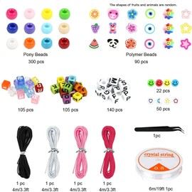 Mmaxboss 818PCS Cuentas de Bricolaje para Pulseras, Kit para Hacer Pulseras Niñas, Arcilla Polimerica con Cuentas del Frutas, Animales, Flores, Letras Cuadradas DIY Manualidades