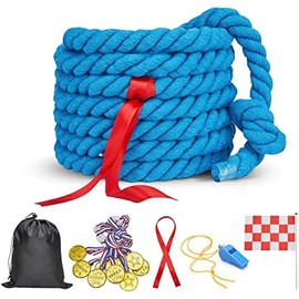 Tug of War Rope for Kids and Adults,Outdoor Field Day Family Reunion Birthday Party, Summer Outside Yard Backyard Lawn, Camping Picnic Carnival Games,Team Building (Blue, 20FT)