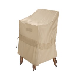 WJ-X3 Stackable Patio Chair Cover, Heavy Duty, Wind Resistant and Waterproof Outdoor Lawn Patio Chair Covers, 28W x 36D x 45H, (4-6 Stacked Chairs), Beige, 1-Pack
