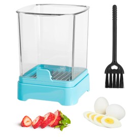 Upgraded Fruit Slicing Cup with Removable Blade & Push Plate - Safe Strawberry, Banana, Egg, Grape Slicer - Kitchen Gadget for Easy Fruit Prep (Blue)