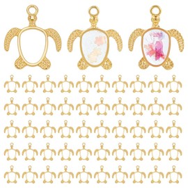PH PandaHall 60pcs Golden Turtle Tortoise Charms Pendants Hollow Turtle Shape Open Back Bezel Pendants Sea Turtle Frame Charms with Loop for Summer DIY Earring Necklace Pressed Flower Jewellery