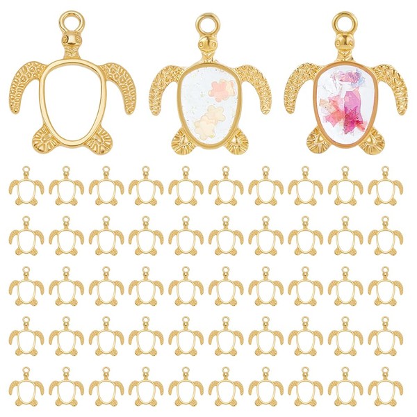 PH PandaHall 60pcs Golden Turtle Tortoise Charms Pendants Hollow Turtle