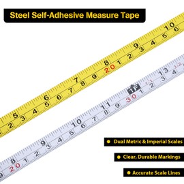 2 Pcs 1/2-Inch Steel Self-Adhesive Measuring Tape 78 Inches/200cm Imperial & Metric Tape Measure Sticker Ruler Left-Right Reading Ruler Tapes for Woodworking, Saw, Drafting Table（White+Yellow）
