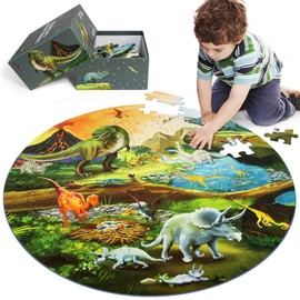 DIGOBAY Floor Puzzles for Kids Ages 3-8, 70 Piece Dinosaur Jigsaw Puzzle for Kids Ages 3+ Year Old Large Round Toddler Puzzles Preschool Learning Educational Toys Gift for Boys Girls (Tyrannosaurus)