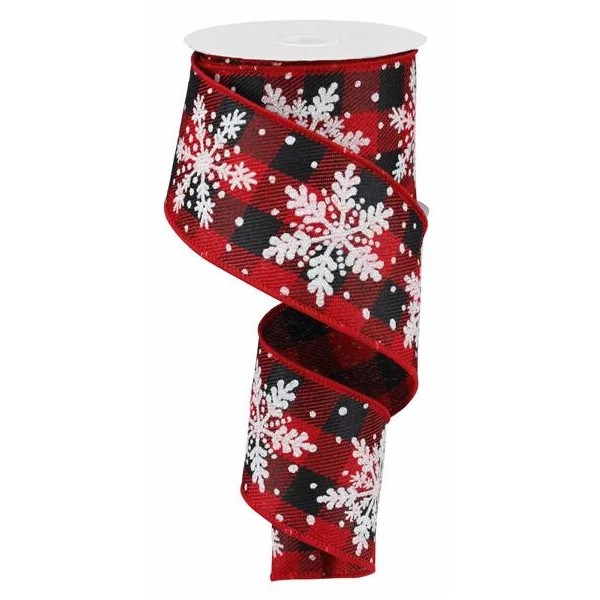 Craig Bachman Glittered Snowflakes Check Ribbon - 2.5" x 10