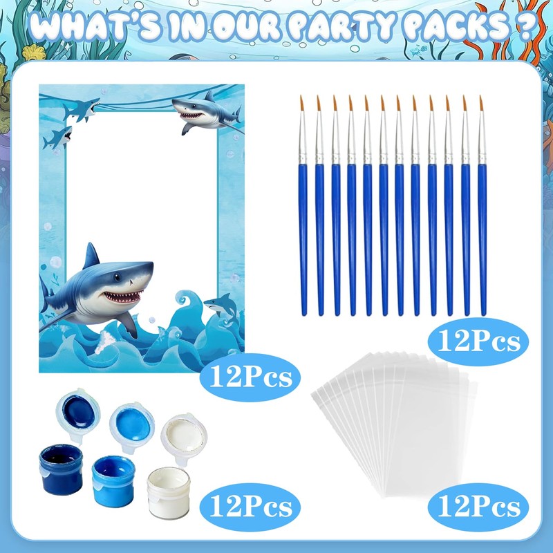 Xvvti 12PCS Shark Party Favors - DIY Shark Wood Painting