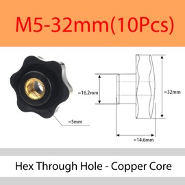 MOOPW Star Nuts Grip Nuts - 10 Pieces Clamping Screw Plastic Knurl Knob Through Hole Copper Core Internal Thread Hexagon Hand Grips Nut M5 M6 M8 M10