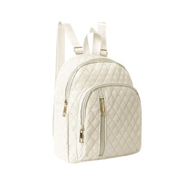 AfitLulu Backpack Purse for Women, Quilted Backpack with 3 Zip Pockets, Mini Travel Backpack with Adjustable Strap (White)