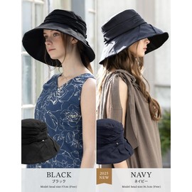 Lou and Sea Women's Hat, Large Size, Cooling Sensation, Nobel UV Hat, Full Light Blocking, UV Protection, Spring and Summer, UV Protection, Foldable, Includes Chin Strap, Black