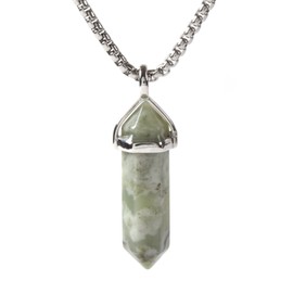 Natural Peace Jasper Gemstone Hexagonal Pointed Reiki Chakra Chain Necklace 20" High-Grade Iron Gift Box