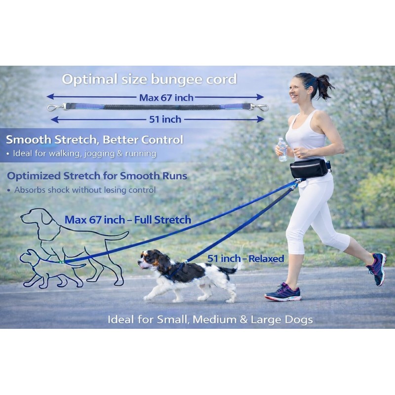 Hands Free Dog Leash with Waist Belt & Large Zipper