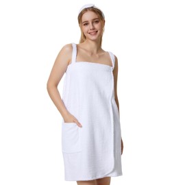 SIORO Women's Towel Wrap Bathrobe Terry Cloth Robes Spa Towel Loungewear with Straps Facial Headband Adjustable Closure S-XL