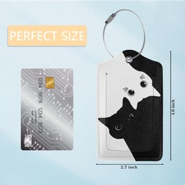 Pack Luggage Tag for Suitcases, Black and White Cat Leather Baggage Tags Privacy Cover ID Label for Women Men Travel
