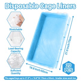 RAINFLOW Clear Plastic Disposable Cage Liner - 20PCS Rabbit Litter Box Liners Waterproof Elastic-Edged Universal Small Animal Cage Liner Bag for Bunny Bird Hamster Hedgehog Guinea Pig (19.6x27.5inch)