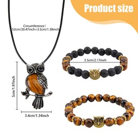 SUPERFINDINGS 3Pcs Owl Jewelry Set Reiki Spiritual Obsidian Crystal Necklace Elastic Yoga Stretch Bracelets Round Beaded Stone Bracelets Friendship Bracelets for Women Daughter