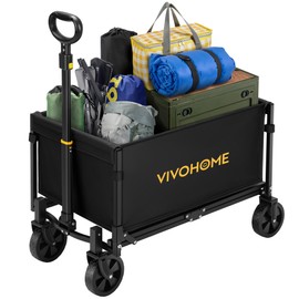 VIVOHOME Collapsible Wagon Cart Lightweight Portable Folding Utility Wagons with All-Terrain Wheels for Grocery Sports Garden Shopping Camping