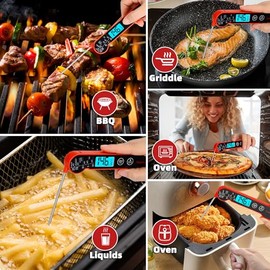 Termómetro digital de carne para cocinar – Termómetro de comida impermeable de lectura instantánea con retroiluminación y calibración, lectura rápida,