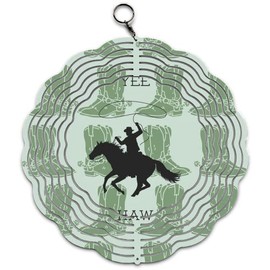 Popular Cowboy Boot Silhouette Wind Spinner Art 10 inch for Garden Decor with Swivel Hook, Double Sided Circle Hanging Wind Western Tree Hanger for Yard Porch Front Door