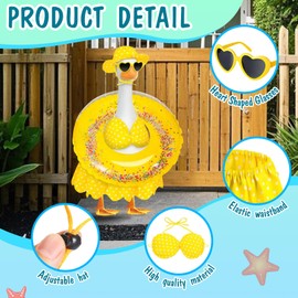 Hawaiian Goose Outfit Summer Porch Goose Outfits, 23"/ 17'' Lawn Goose Statue Clothes Plastic Goose, Goose Outfits Sunglasses with Hat Bikini Goose Clothes for Garden Party Patio Yard Decoration