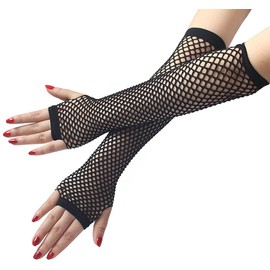 Norhogo 1 Pair Mesh Gloves Mesh Gloves Long Fingerless Mesh Elbow Mesh Gloves Gloves for 80s Costume Night Party Supplies Long Fishnet Gloves, black
