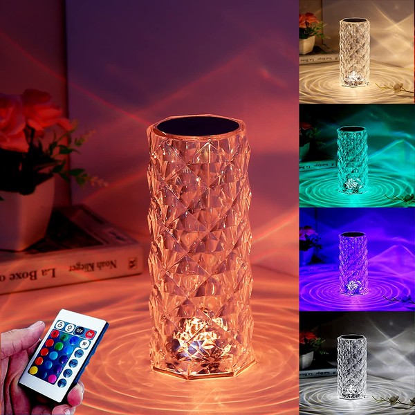 Crystal Rose Desk Lamp, Night Light16 RGB Color Changing Bedside